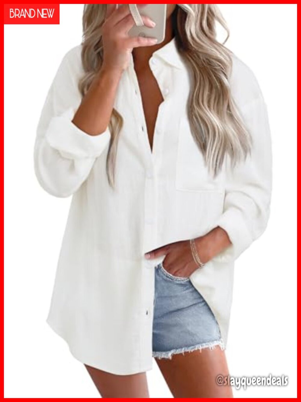 Women's Linen Cotton Button Down Blouse Loose Fit V Neck Long Sleeve Summer
